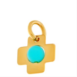 Women's - Children's Cross Pendant babyQ made of K14 (585) gold in yellow color with Turquoise 406148