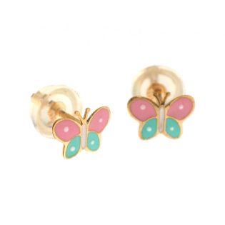 Children's butterfly earrings babyQ made of 14K (585) gold in yellow color with Enamel 437988
