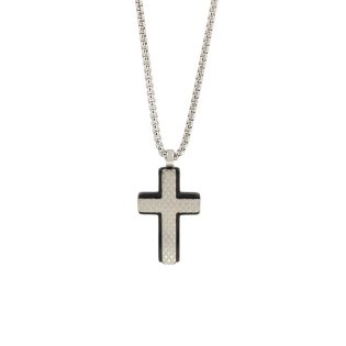 Men's Cross with manQ chain made of stainless steel in silver-black color 446446