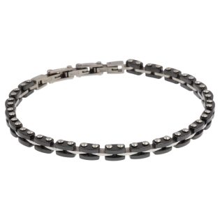 Men's Bracelet manQ made of stainless steel in silver-black color with Enamel 448659