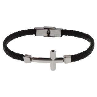 Women's Bracelet Leather Handcuff manQ made of stainless steel in silver color 448665