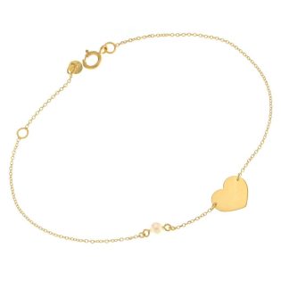 Women's Heart Bracelet babyQ made of K14 (585) gold in yellow color with Pearl